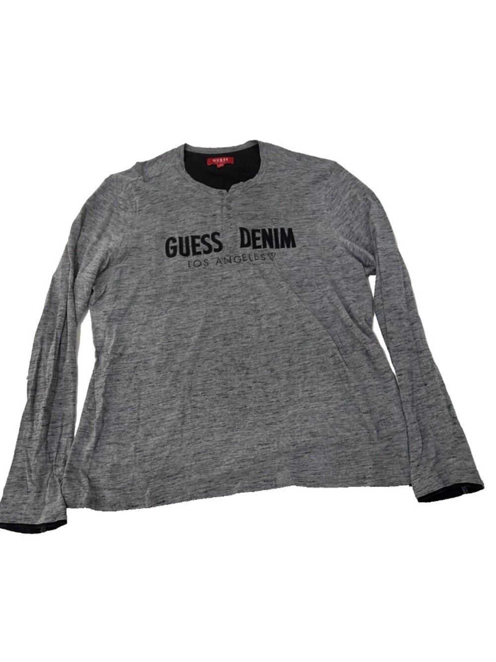 Guess Denim Los Angeles Long Sleeve Gray Front Spellout Shirt Size 2 Xl
